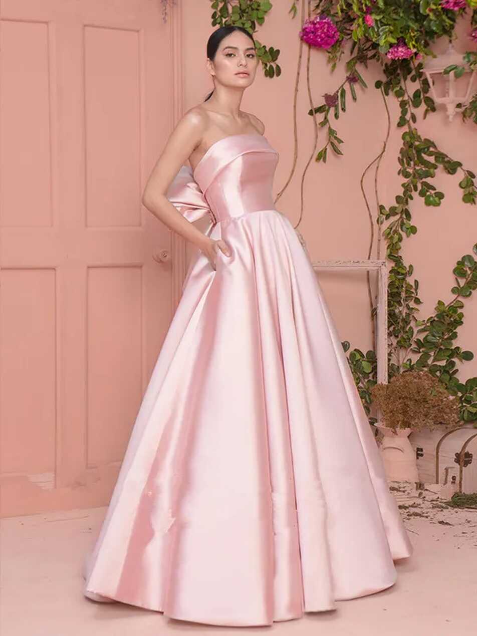 Simple Pearls Pink Satin Evening Dresses 2022 Formal Party Gowns ...