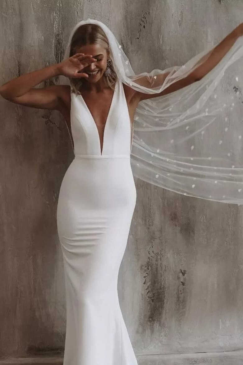 Simple Plain Crepe Mermaid Wedding Dress – TANYA BRIDAL