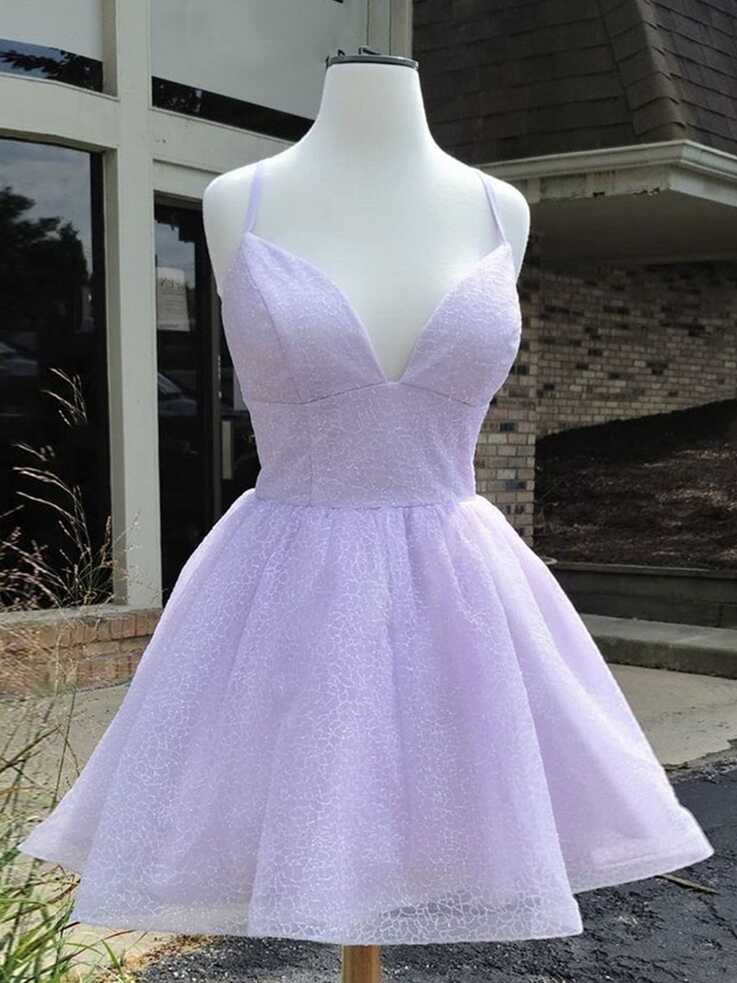 Simple Purple V Neck Tulle Short Prom Dresses, Purple Homecoming ...