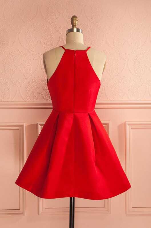 Simple Red A-line Short Straps Prom Dresses, Cheap Homecoming ...