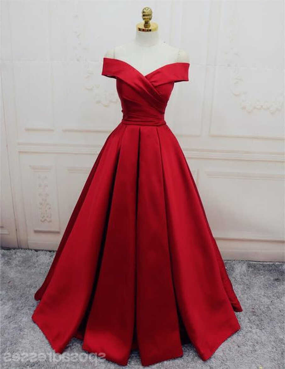 Simple Red Off Shoulder A line Long Custom Evening Prom Dresses ...