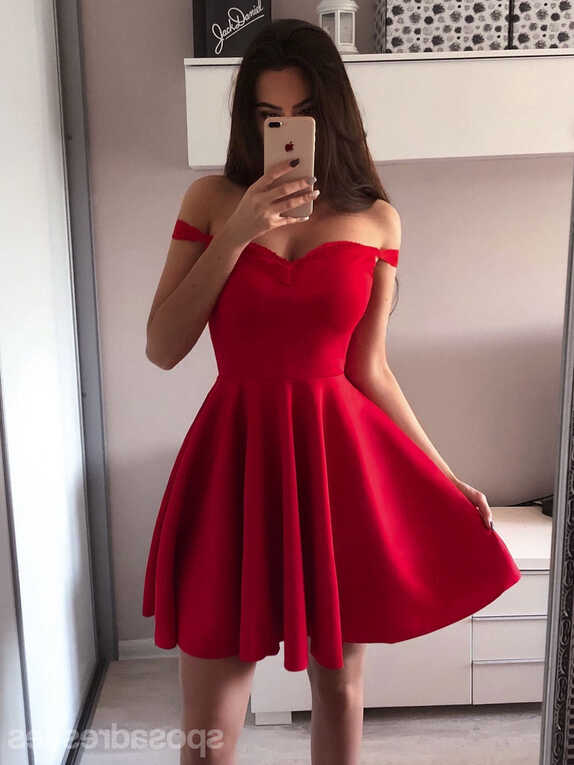 Simple Red Off Shoulder Short Cheap Homecoming Dresses Online ...