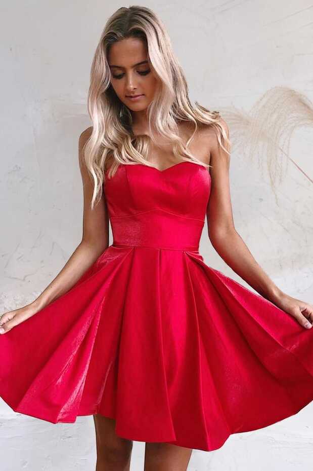 Simple Red V Neck Sleeveless A Line Homecoming Dresses