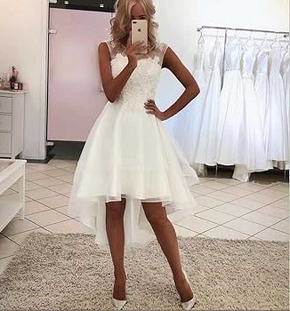 Simple Short Beach Wedding Dress for Bride High Low Lace Appliques ...