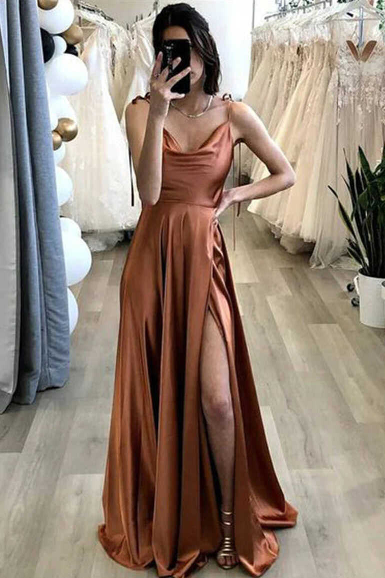 Simple Silk Satin A Line Spaghetti Straps Prom Dress PL560 | Promnova