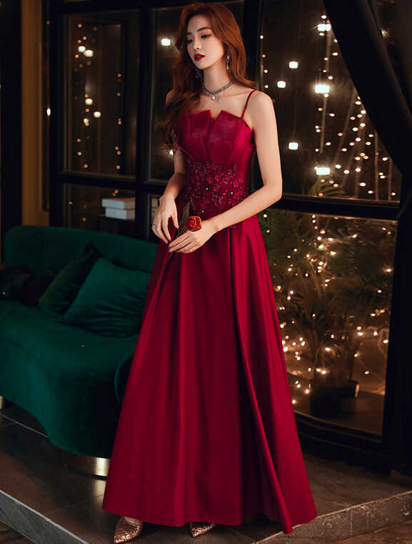 Simple Sleeveless Burgundy Slip Evening Gown Party Dress – FloraShe