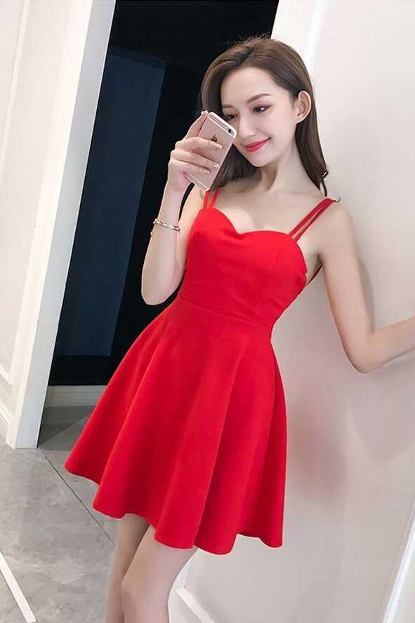 Simple Straps Sweetheart Red Satin Homecoming Dresses Party ...