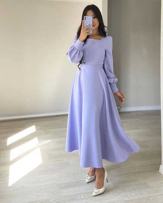 Simple Stretch Satin A Line Evening Dresses Women Long Sleeve ...