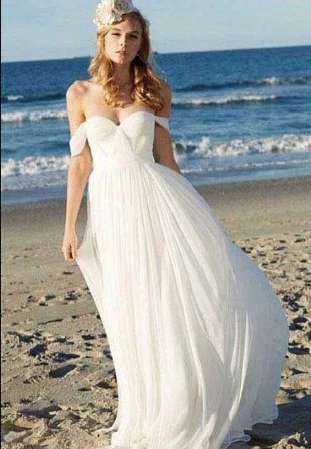 Simple Summer Flowy Casual Bride Dresses for Beach Wedding BWD090