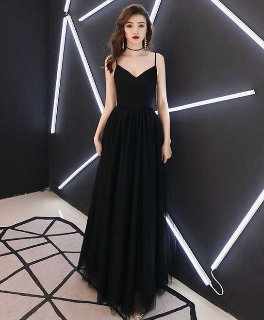 Simple Sweetheart Black Tulle Long Prom Dress, Black Evening Dress ...