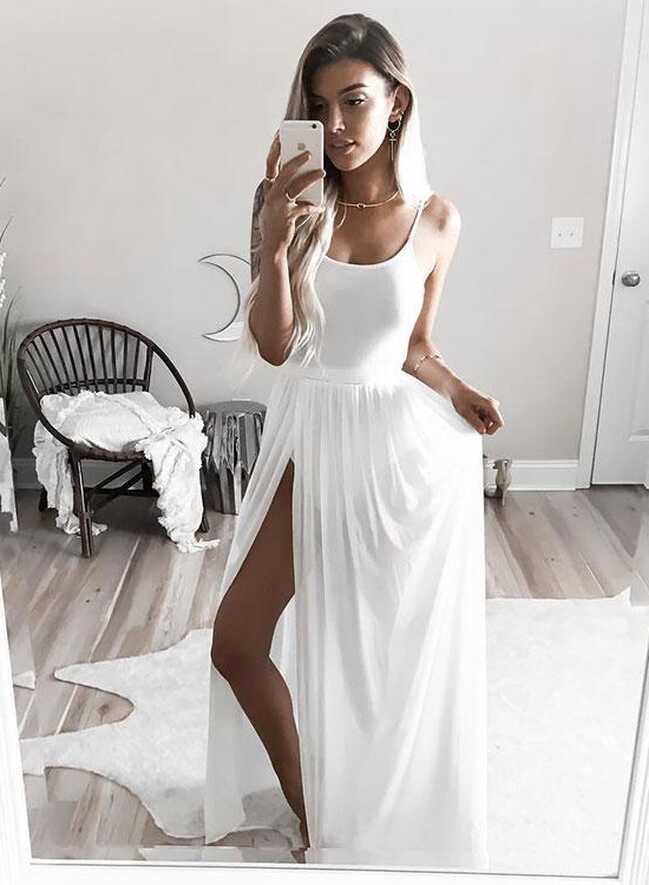 Simple White Long Prom Dress,white Evening Dress M2688 on Luulla