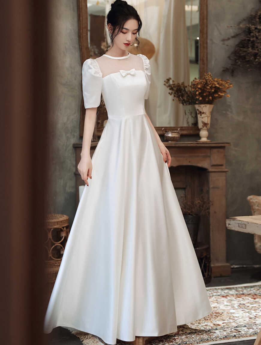 Simple White Satin Maxi Evening Party Dress Sweet Long Ball Gown ...