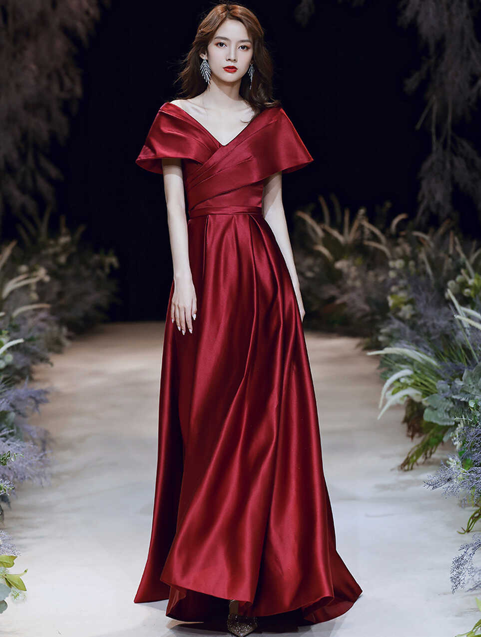 Simple Wine Red Satin Long Dress for Evening Party and Banquet ...