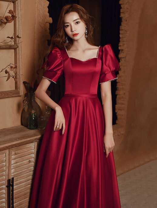 Simple Wine Red Satin Long Dress for Evening Party and Banquet