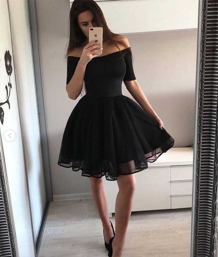 Simple black short prom dress, black homecoming dress – shdress