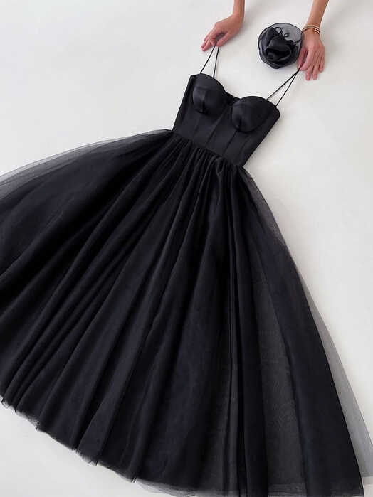 Simple black tulle short prom dress, black short evening dress ...