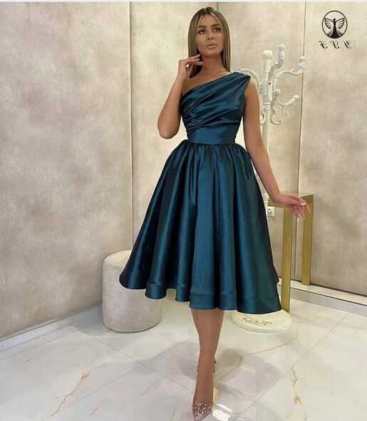 Simple but Elegant One Shoulder Pleated Knee Length Short ...