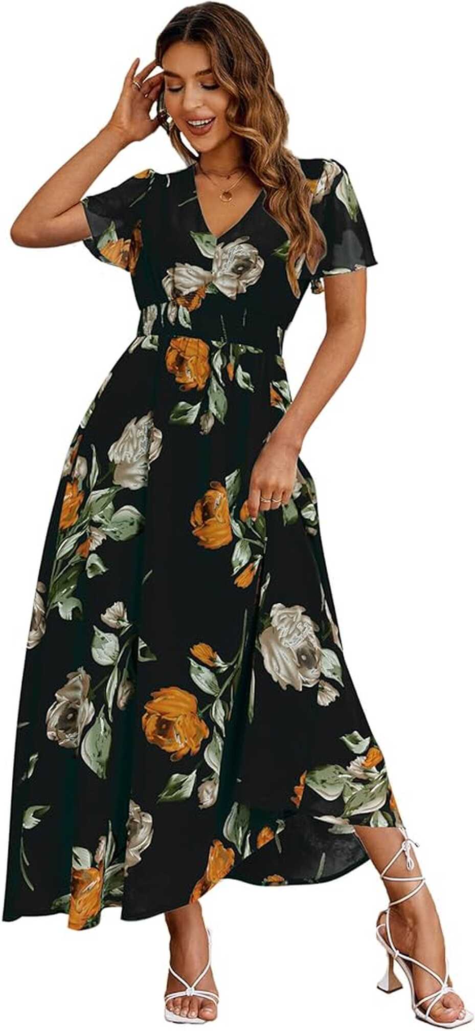 Simplee Women Casual Boho Floral Maxi Dress Flowy Long Wedding ...