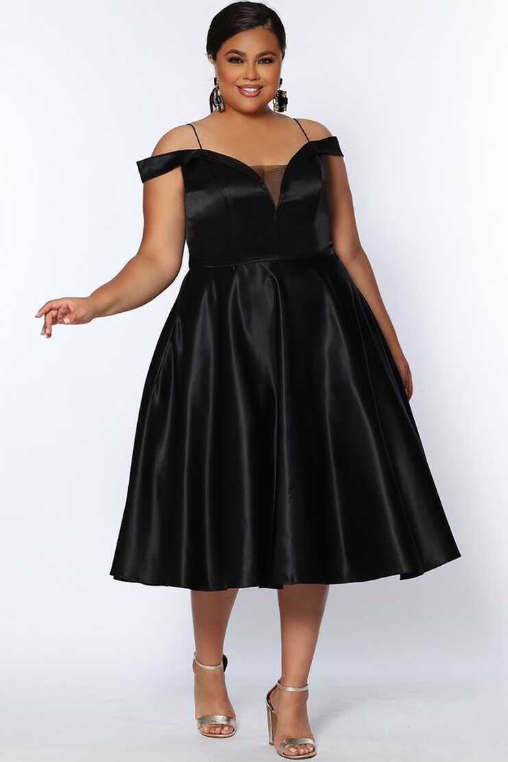 Simply Divine Tea-Length Satin Plus Size Party Dress with Pockets ...