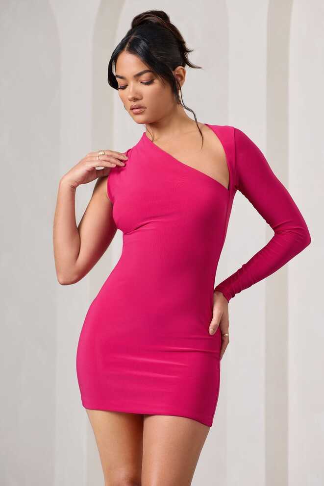 Siren Hot Pink One Shoulder Bodycon Mini Dress – Club L London - USA