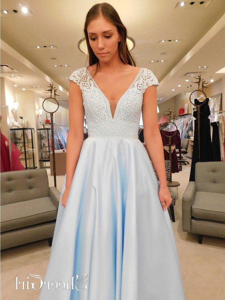 Sky Blue Cheap Prom Dresses with Cap Sleeve Plus Size |Sheergirl ...