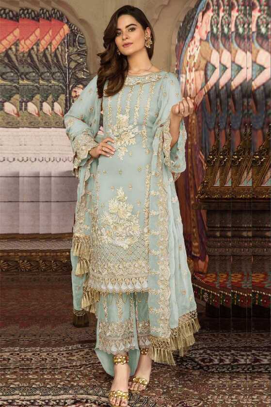 Sky Blue Georgette Eid Special Dresses for Girls