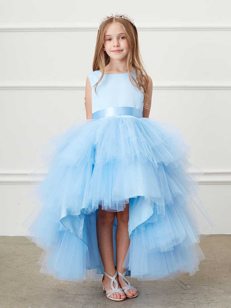 Sky Blue Ruffled Tulle High-Low Flower Girl Dress 5658SB – Sparkly ...