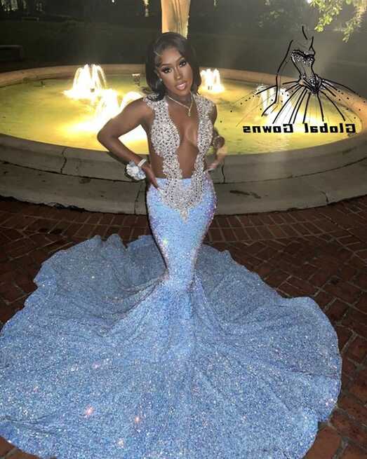 Sky Blue Sweetheart Long Prom Dress For Black Girls 2023 Beaded ...