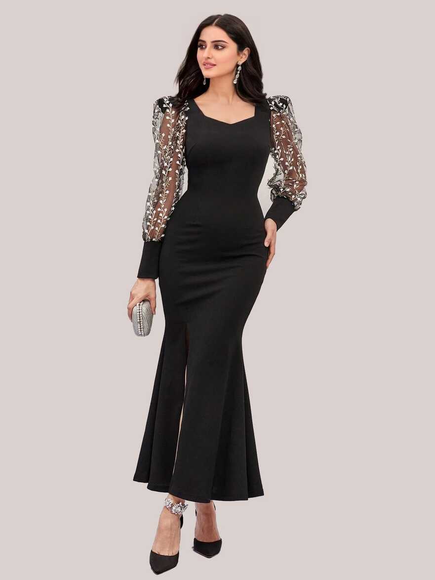 Sleek Black Full-Length Bodycon Dress