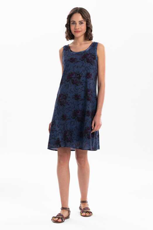 Sleeveless Şile Cloth Belkis Short Summer Dress Indigo | silemoda.com