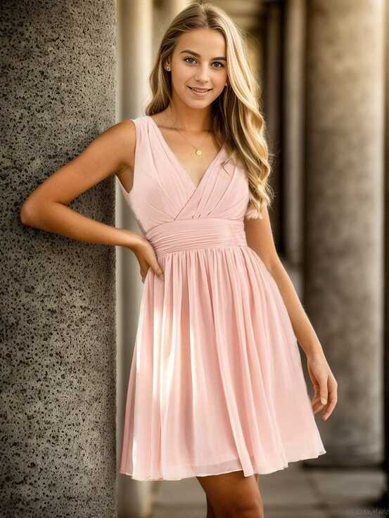 Sleeveless Deep V Neck Short Bridesmaid Dress - Ever-Pretty US