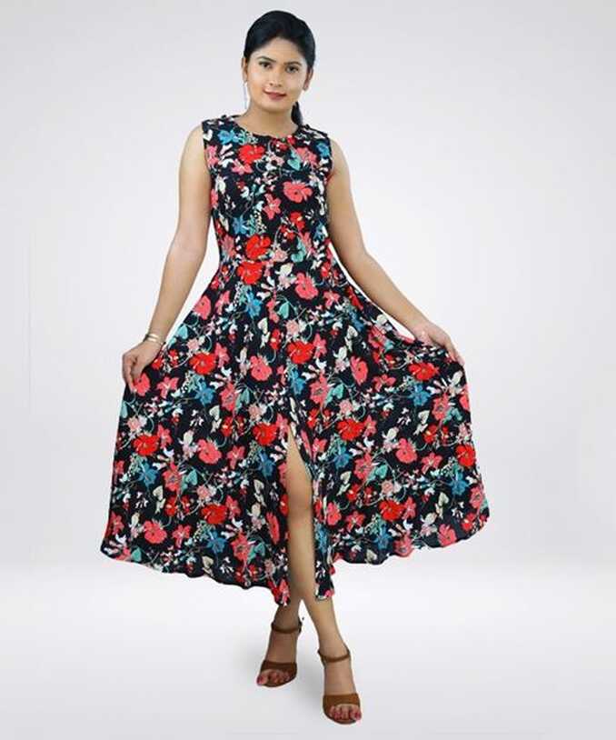 Sleeveless Floral Midi Dress-SunMart Lanka