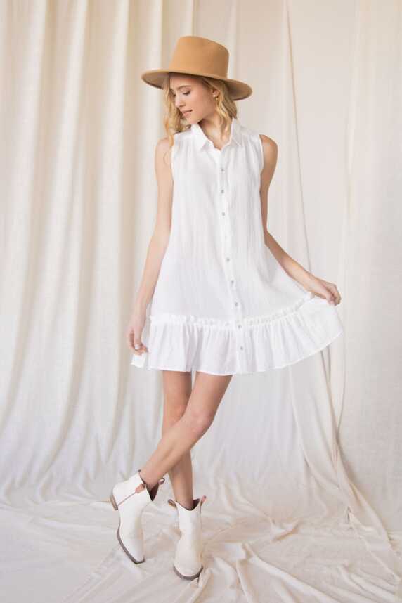 Sleeveless Gauze Ruffle Dress: White Button Down Summer Sun ...