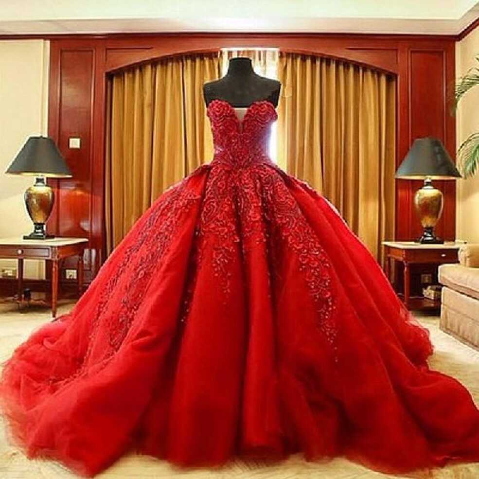 Sleeveless Red Wedding Gown, Feature : Comfortable, Impeccable ...