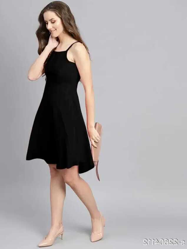 Sleeveless Western Short Dress in Black Color