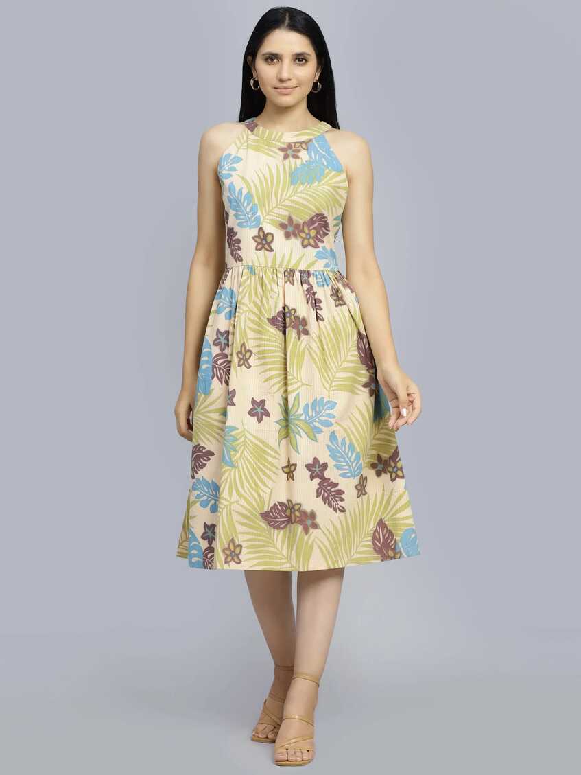 Sleeveless knee length floral turtle dress