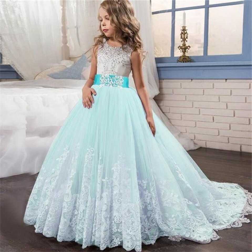 Sleeveless lace flower girl dresses up to age 16 years