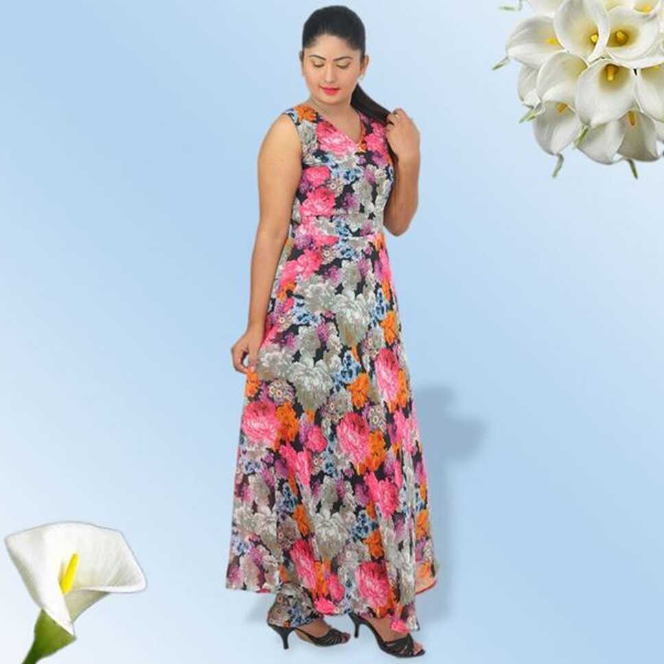 Sleeveless maxi dress with floral design-SunMart Lanka