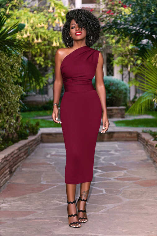 Sloping Neck Midi Tight Wrap Cocktail Dress | Dress In Beauty