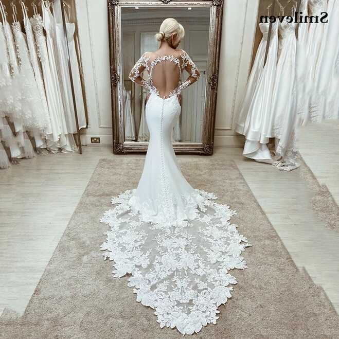 Smileven Lace Mermaid Wedding Dresses Long Sleeve Lace Bride ...