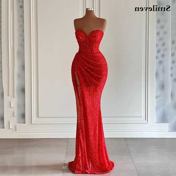 Smileven Red Sequins Mermaid Prom Dresses Sweetheart Neck Evening ...