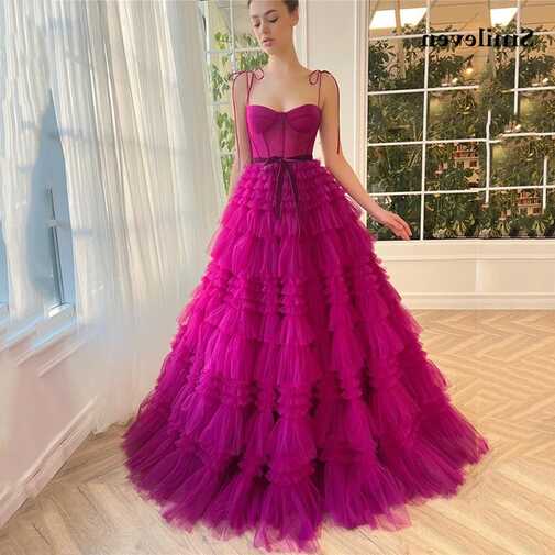 Smileven Spaghetti Strap Fashion Hot Pink Princess Prom Gowns ...