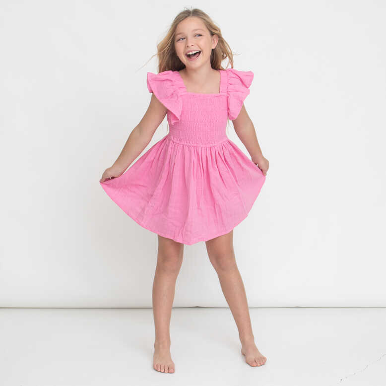 Smocked Cover Up Dress Girls 3-14 Pink - Shade Critters