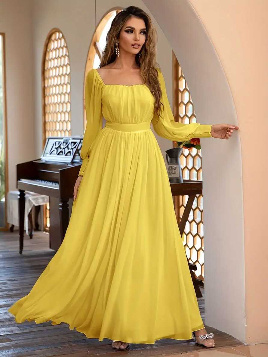 Solid Simple Dress Elegant Long Sleeve Maxi Dress Women&#39;s - Temu ...