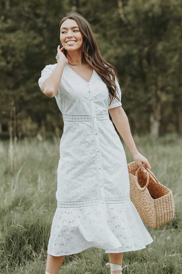 Sorrento Broderie Cotton White Midi Dress – L&#39;Atelier London