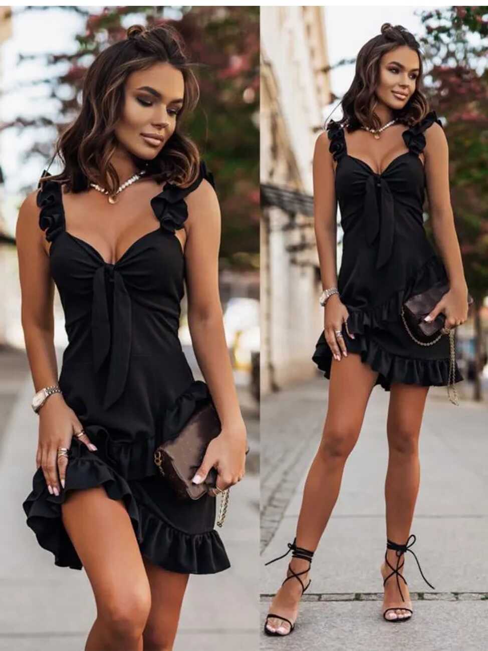 Spaghetti Strap Black Dress Summer Sleeveless Ruffles Beach ...