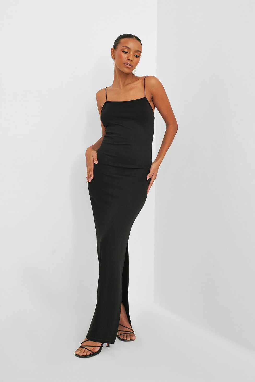 Spaghetti Strap Maxi Dress Black | NA-KD