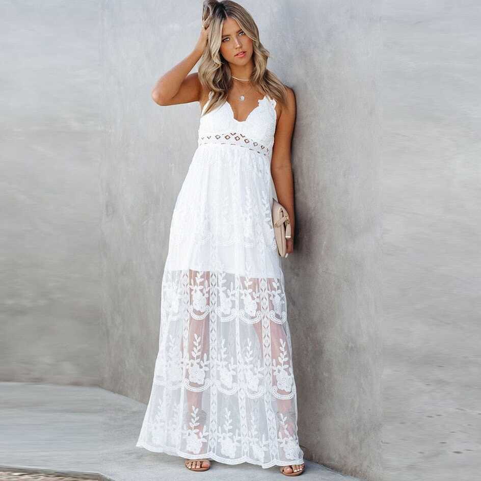 Spaghetti Strap Sleeveless Lace Boho Maxi Dress – Boho Beach Hut