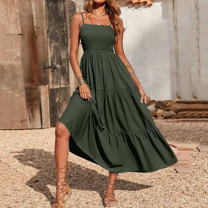 Spaghetti Strap Summer Dresses for Women UK Beach Dress Plus Size ...