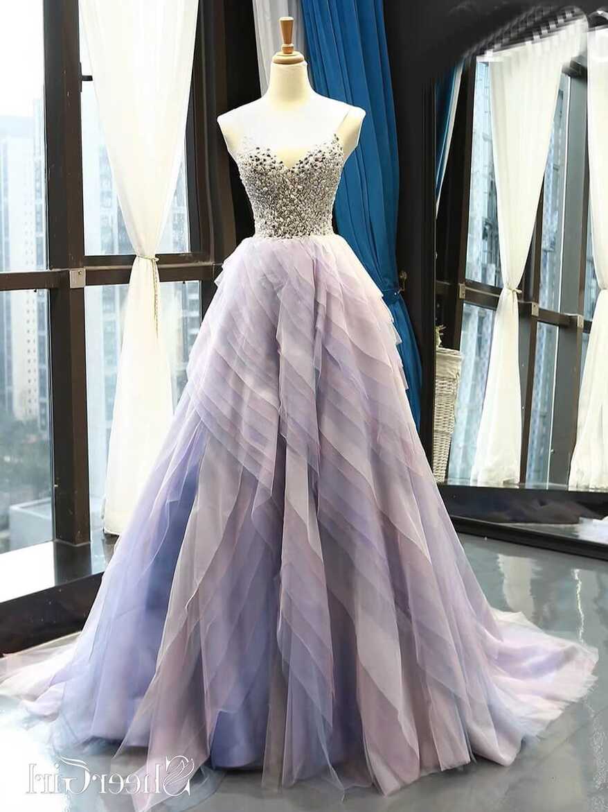 Spaghetti Strap V Neck Ombre Prom Dresses Rhinestones Wedding ...